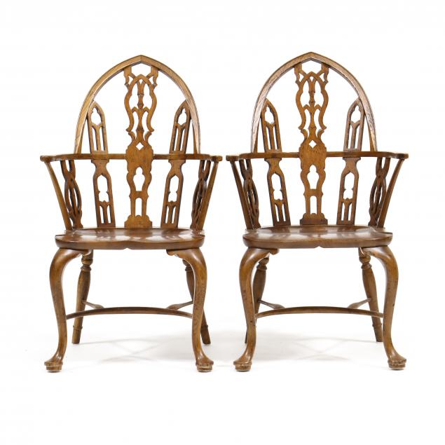 baker-pair-of-gothic-style-oak-windsor-armchairs