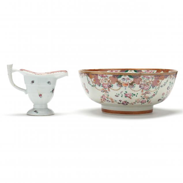a-chinese-export-porcelain-punch-bowl-and-helmet-pitcher
