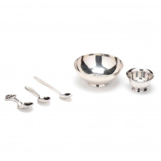 a-grouping-of-american-sterling-silver-bowls-and-baby-spoons-including-tiffany-co