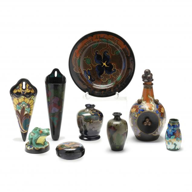 group-of-nine-gouda-pottery-items