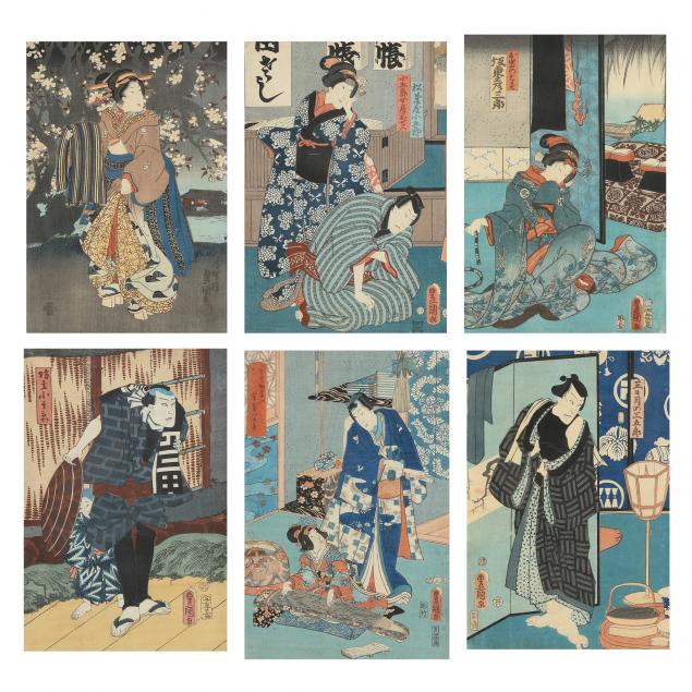 utagawa-kunisada-toyokuni-iii-japanese-1786-1864-group-of-six-woodblock-prints