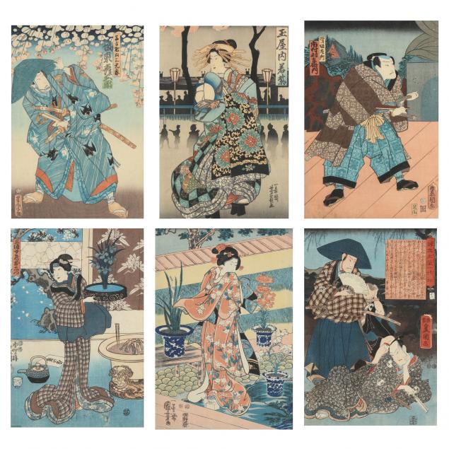 a-group-of-six-edo-period-japanese-woodblock-prints-by-assorted-artists