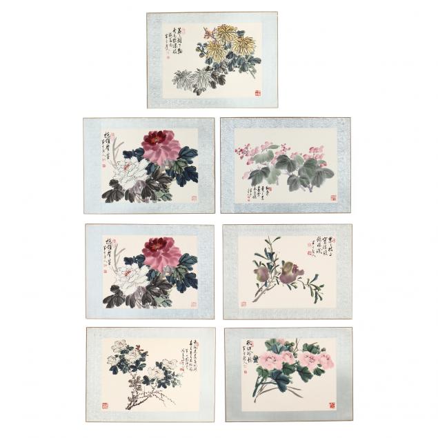 a-group-of-seven-chinese-watercolor-paintings-of-flora