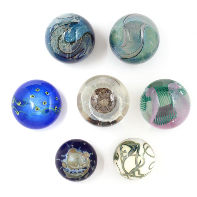 seven-signed-art-glass-paperweights