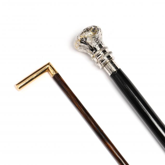 tiffany-co-18k-gold-handled-cane-and-silverplate-handled-walking-stick