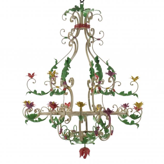 a-large-vintage-wrought-iron-floral-chandelier-frame