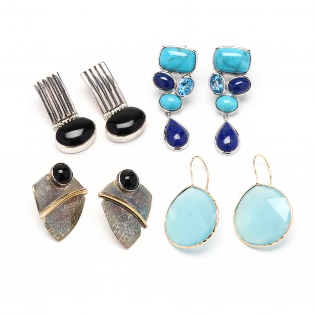 four-pairs-of-gem-set-earrings