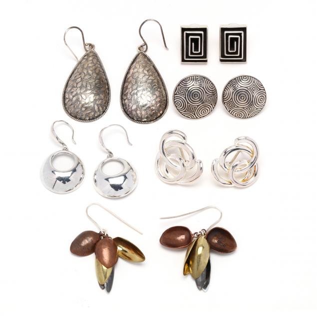 six-pairs-of-sterling-silver-earrings