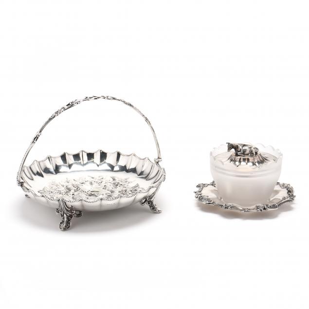 sheffield-silver-and-silverplate-butter-dish-and-swing-handled-tray