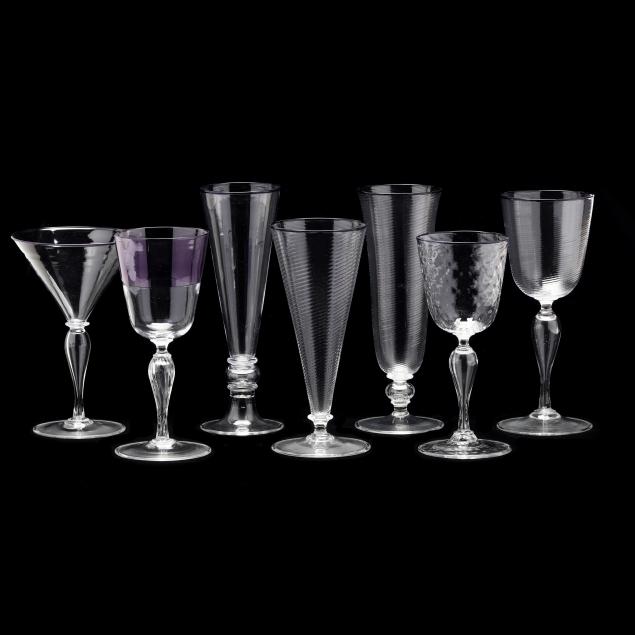 dante-marioni-american-b-1964-seven-assorted-blown-clear-glass-stems