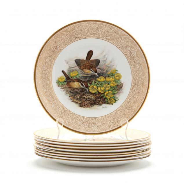 nine-lenox-boehm-porcelain-i-woodland-birds-of-america-i-cabinet-plates