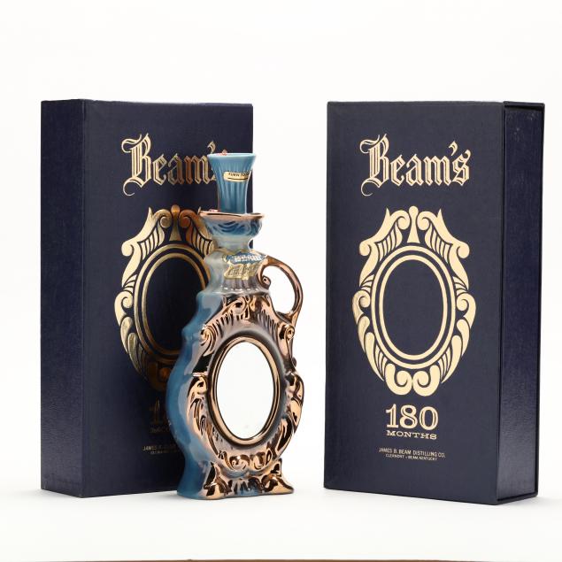 beam-bourbon-whiskey-in-gold-cobalt-blue-decanters