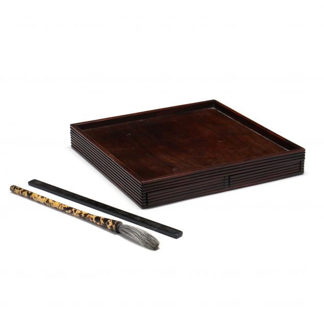 a-chinese-writing-calligraphy-tray-with-inkstone-and-brush