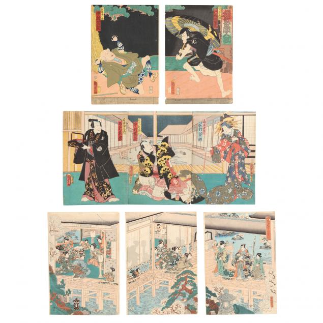 kunisada-ii-1823-1880-and-kuniteru-ii-1830-1874-three-sets-of-japanese-woodblock-prints