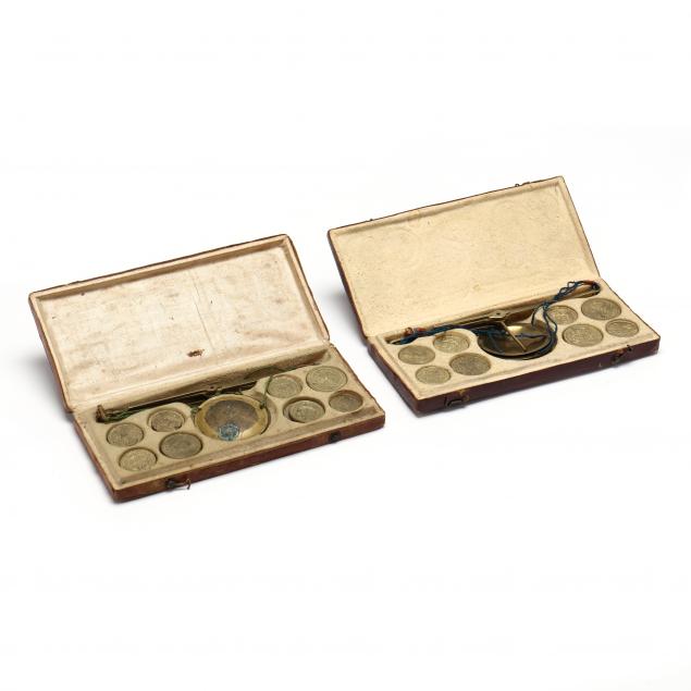 two-cased-sets-of-likely-novelty-italian-coin-scales-and-weights