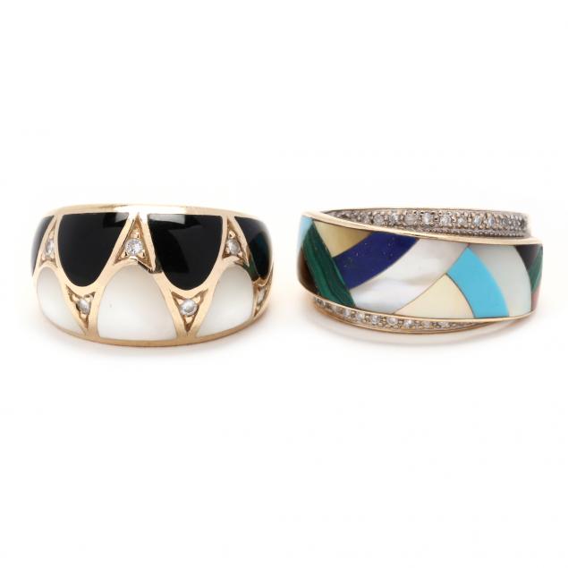 two-gold-diamond-and-inlaid-rings