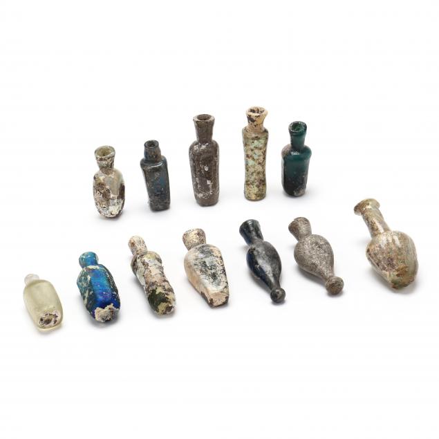 twelve-small-roman-style-glass-bottles