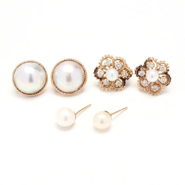 three-pairs-of-gold-and-pearl-earrings