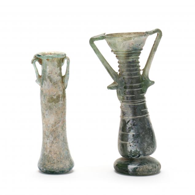 two-delicate-roman-style-green-glass-jars-with-two-handles
