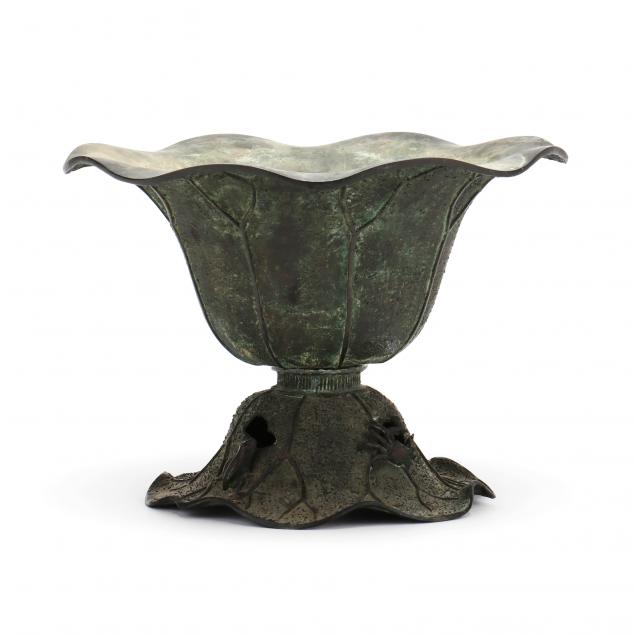 a-japanese-bronze-lotus-lily-pad-ikebana-vessel