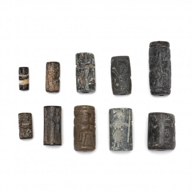 ten-near-eastern-style-gray-and-black-hardstone-cylinder-seals