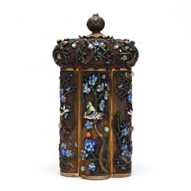 a-chinese-parcel-gilt-silver-and-enamel-tea-caddy