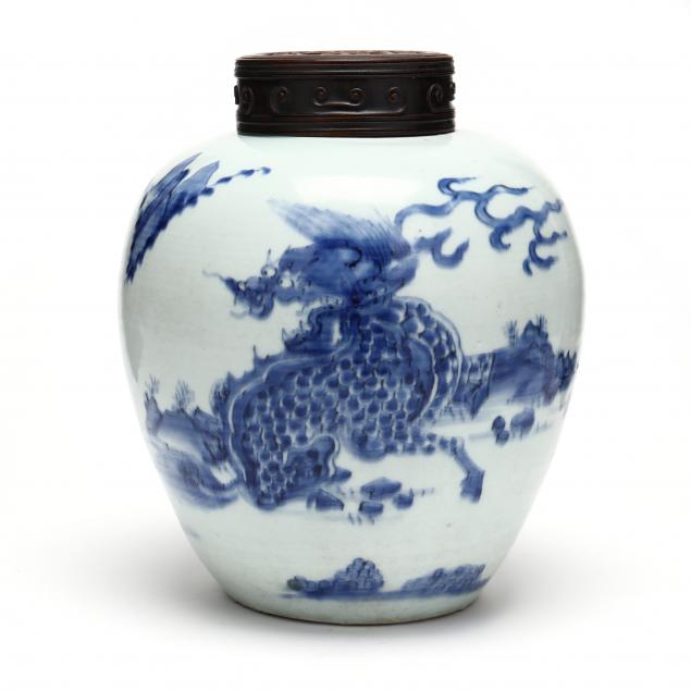 a-chinese-porcelain-blue-and-white-ginger-jar-with-wooden-cover