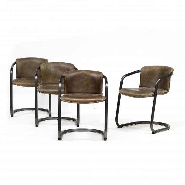 four-modern-leather-cantilevered-armchairs