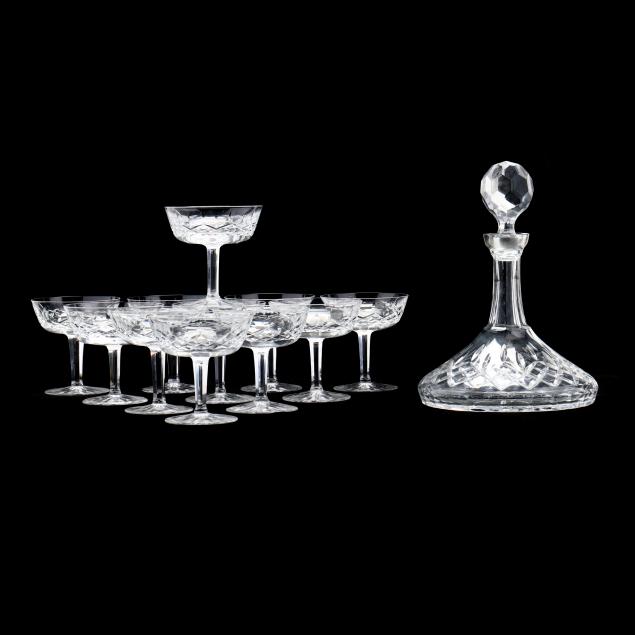 ragaska-crystal-decanter-and-eleven-waterford-coupes