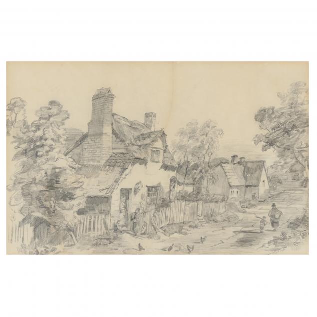 english-school-circa-1900-cottage-scene-with-villagers