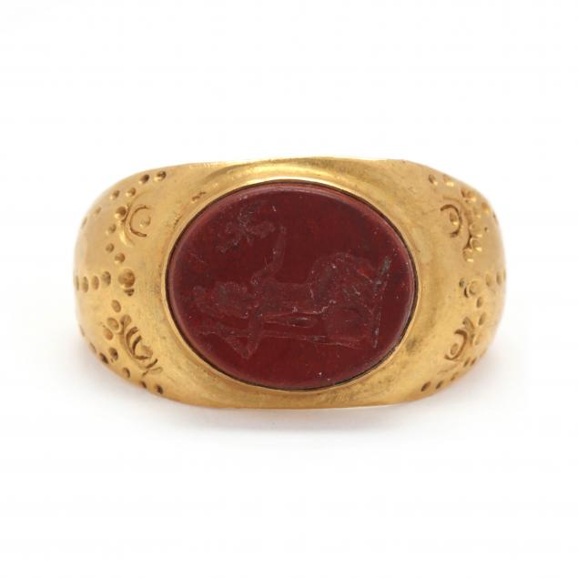 classical-style-gold-ring-with-a-jasper-intaglio-athena