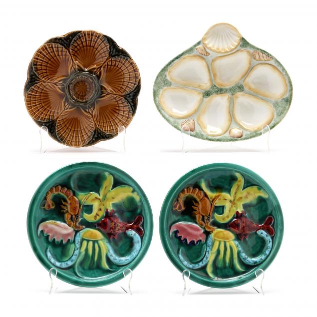 four-vintage-majolica-oyster-plates