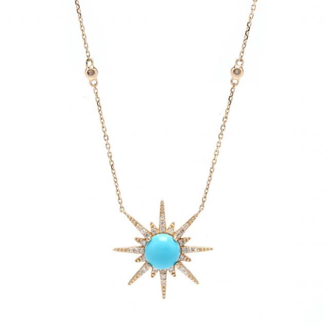 gold-turquoise-and-diamond-star-motif-necklace