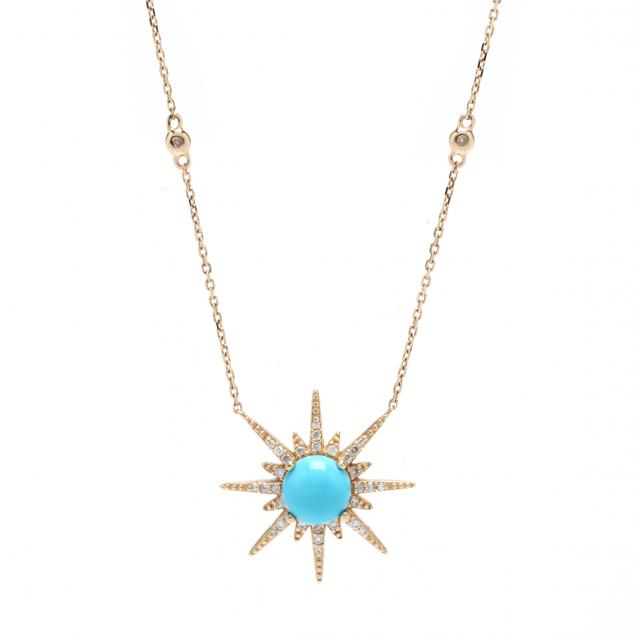 gold-turquoise-and-diamond-star-motif-necklace