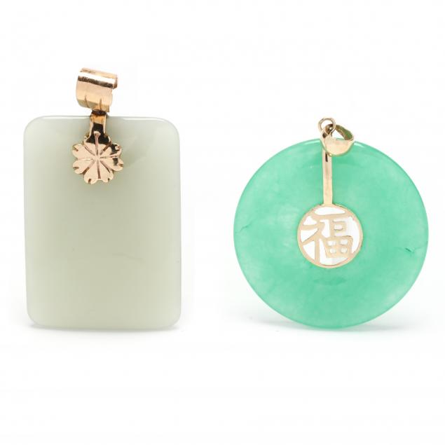 a-gold-and-jade-pendant-and-a-gold-and-serpentine-pendant