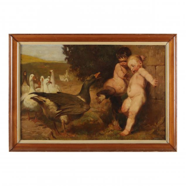 continental-school-19th-century-putto-and-satyr-pursued-by-a-goose