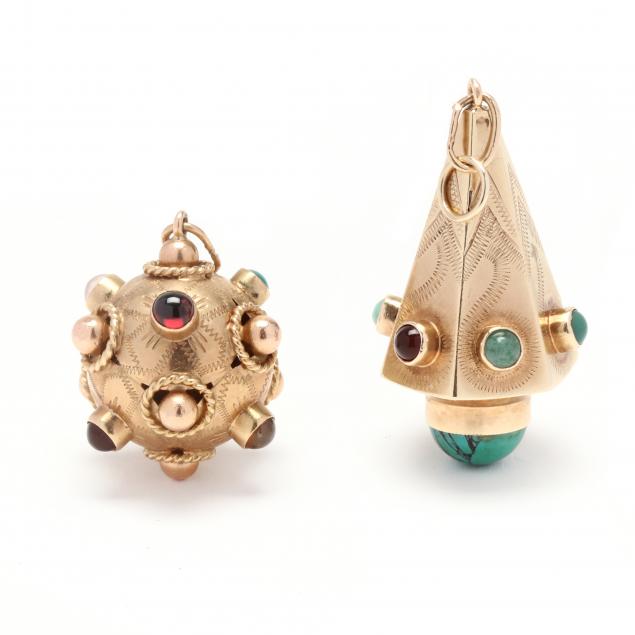 two-vintage-etruscan-style-gold-and-gem-set-charms