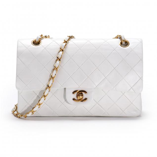 Sold at Auction: Vintage Chanel Quilted White Leather Handbag