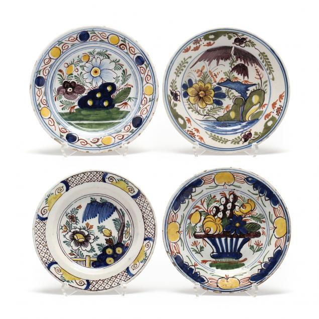 four-small-dutch-delft-polychrome-plates