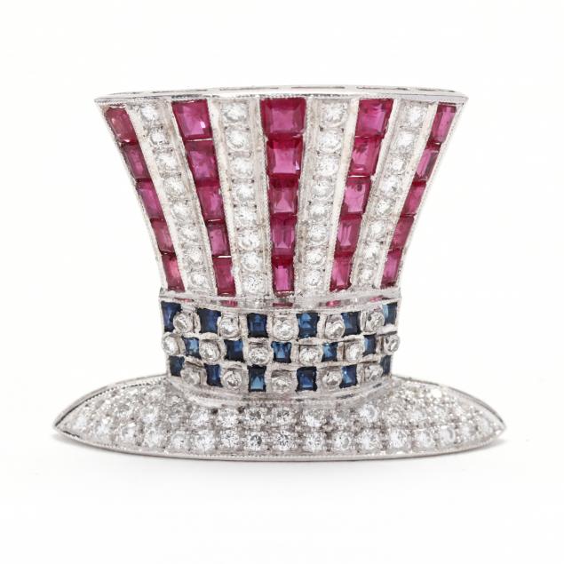 white-gold-and-gem-set-patriotic-top-hat-brooch