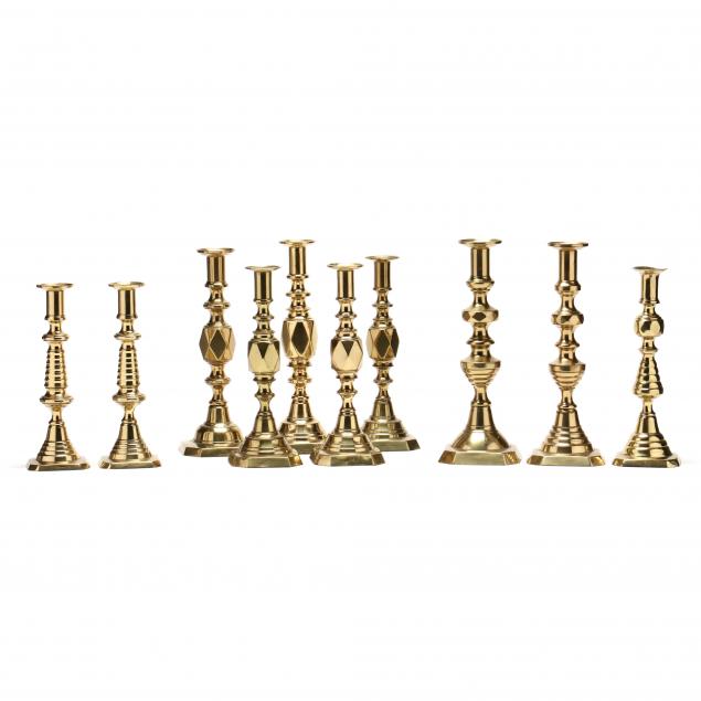ten-antique-english-brass-candlesticks-including-diamond-jubilee