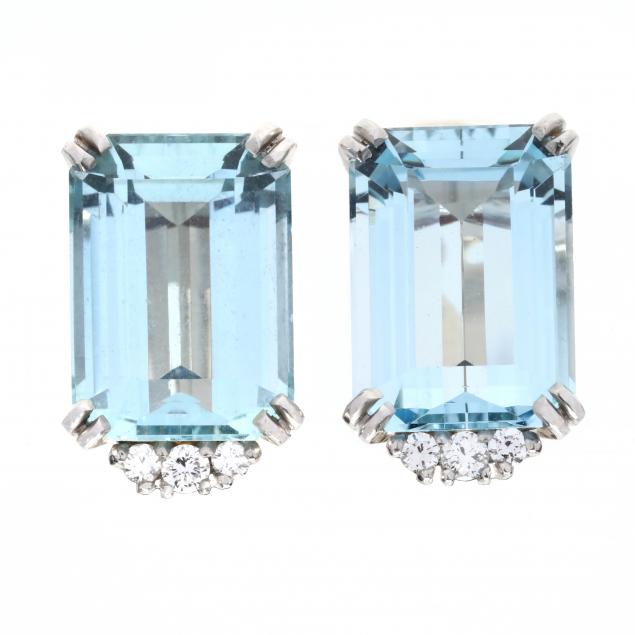 vintage-white-gold-aquamarine-and-diamond-earrings