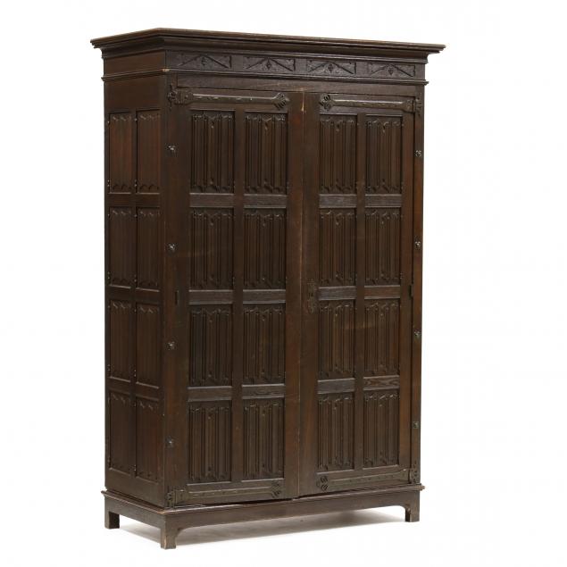 gothic-style-carved-oak-linen-press