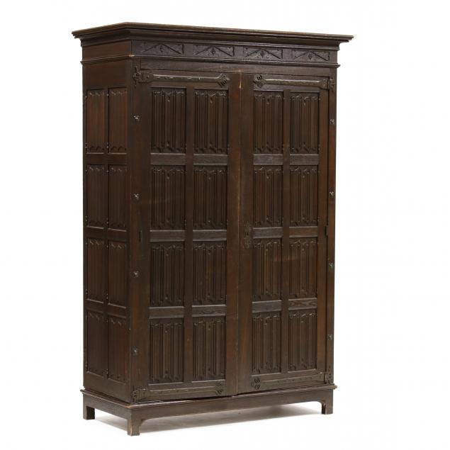 gothic-style-carved-oak-linen-press