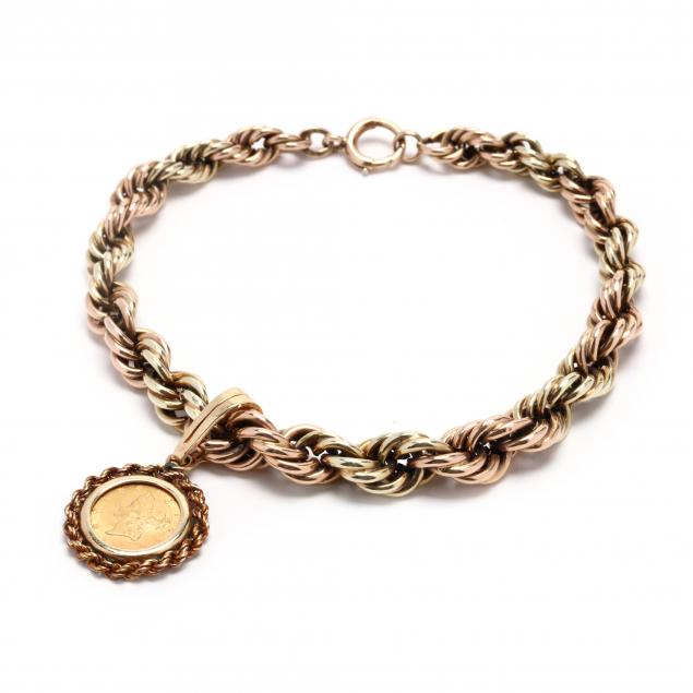bi-color-gold-rope-twist-bracelet-and-gold-coin-pendant-charm