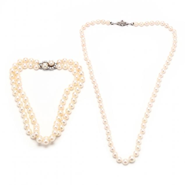 two-gold-and-gem-set-pearl-necklaces