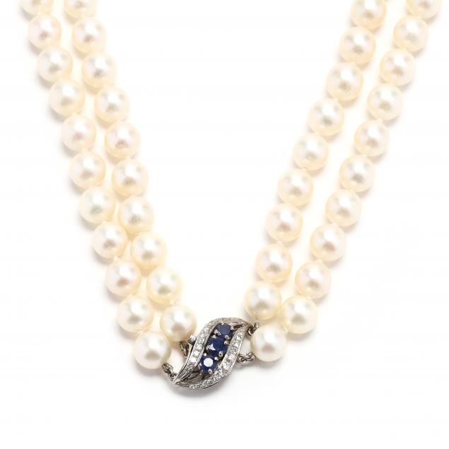 double-strand-pearl-necklace-with-white-gold-and-gem-set-clasp