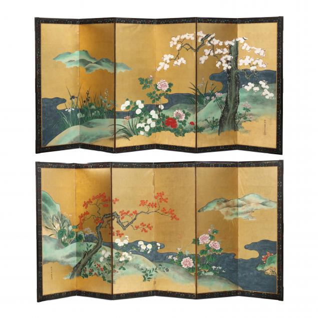a-pair-of-japanese-kano-school-folding-screens-of-spring-and-fall