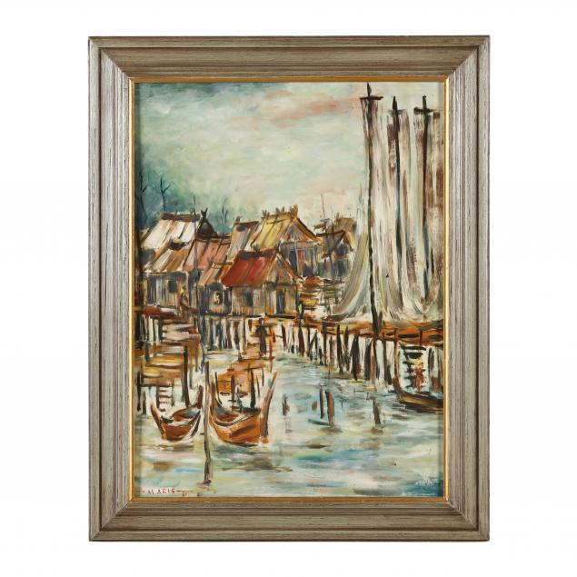 a-mid-century-painting-of-a-waterfront-village-in-southeast-asia