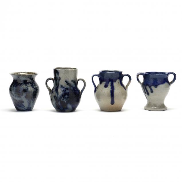 four-vintage-north-carolina-pottery-low-vases